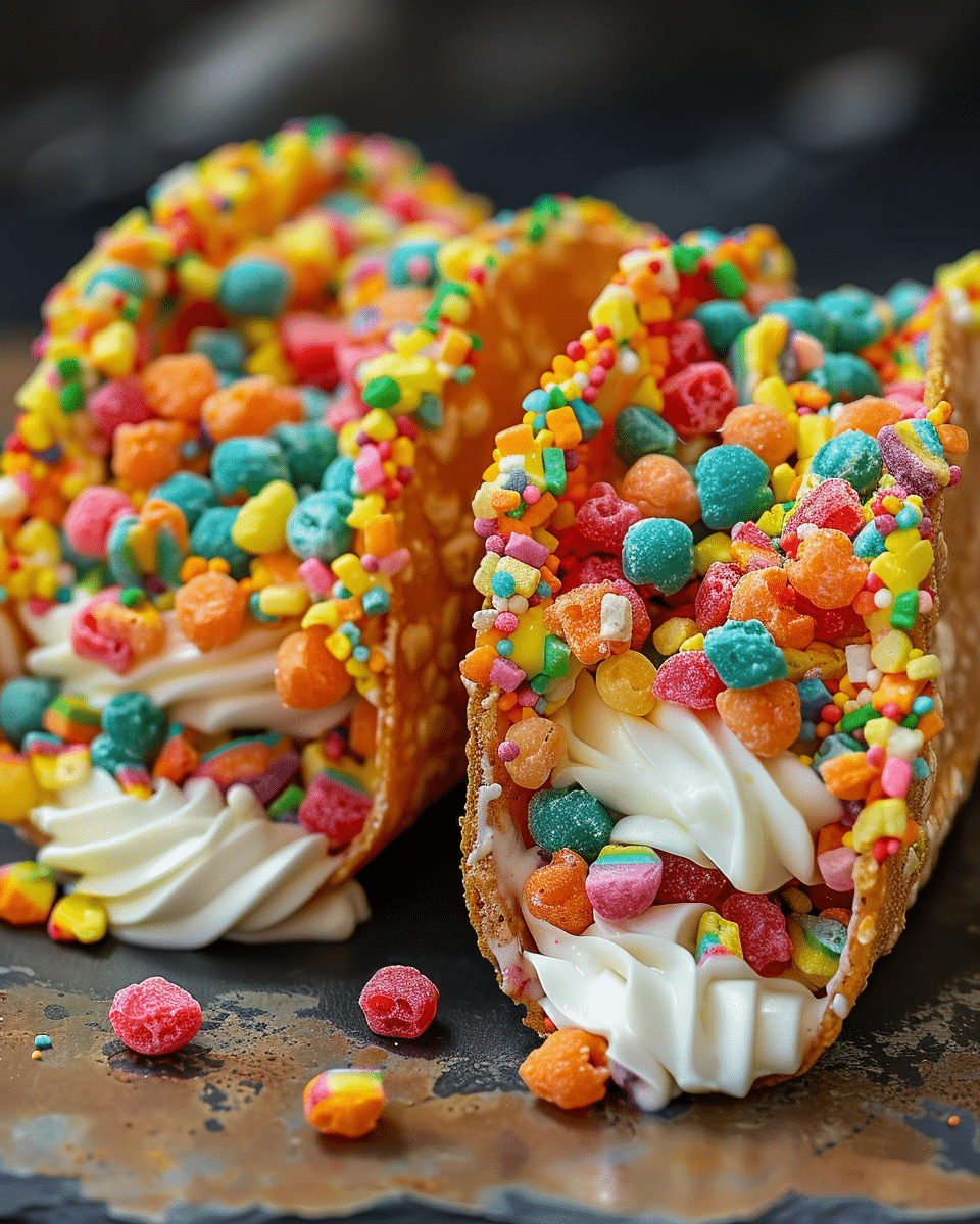Fruity Pebbles Cheesecake Tacos
