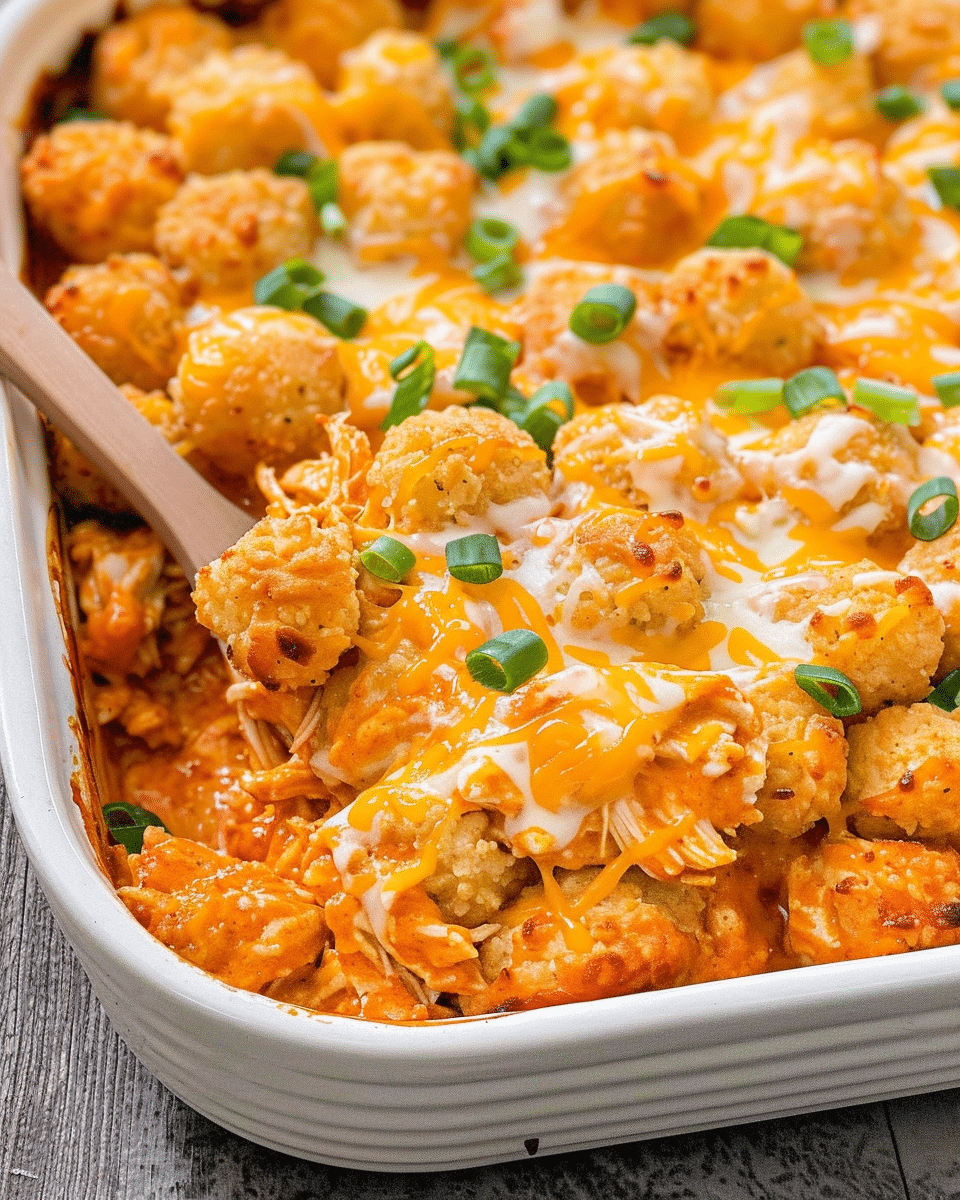 Buffalo Chicken Tater Tot Casserole