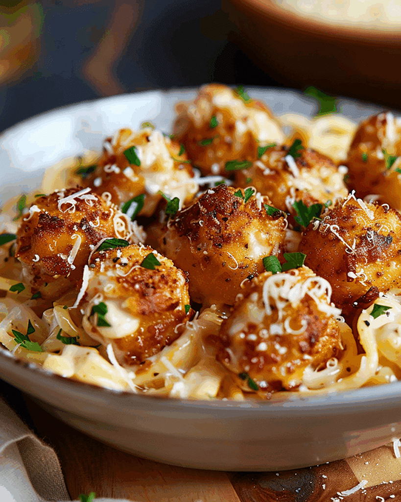 Garlic Butter Chicken Bites with Creamy Parmesan Pasta Recipe