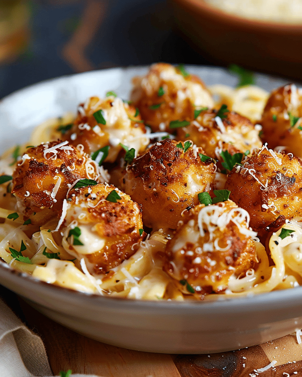 Garlic Butter Chicken Bites with Creamy Parmesan Pasta Recipe