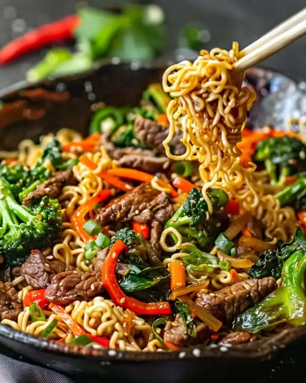 Garlic Beef Ramen Stir Fry
