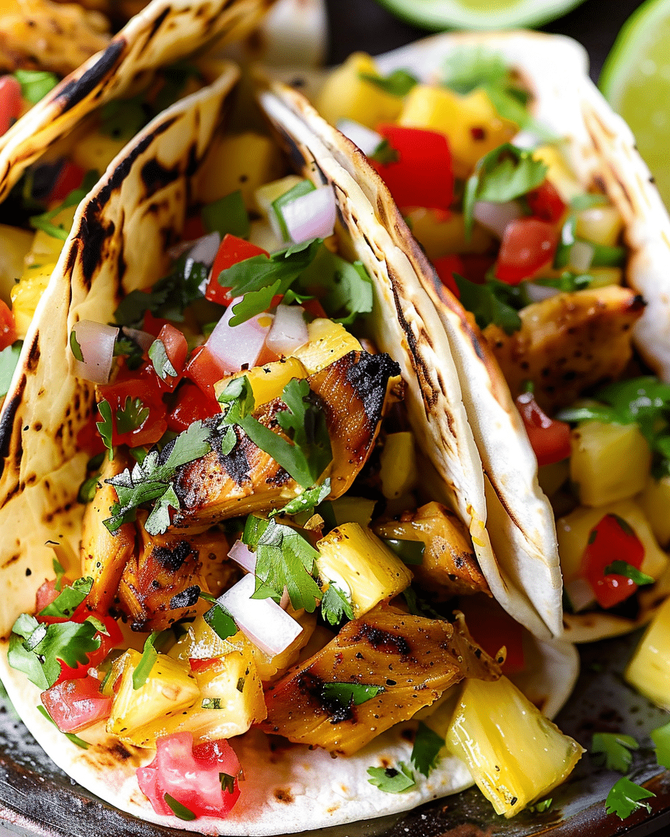 Chili Lime Chicken Tacos with Grilled Pineapple Salsa
