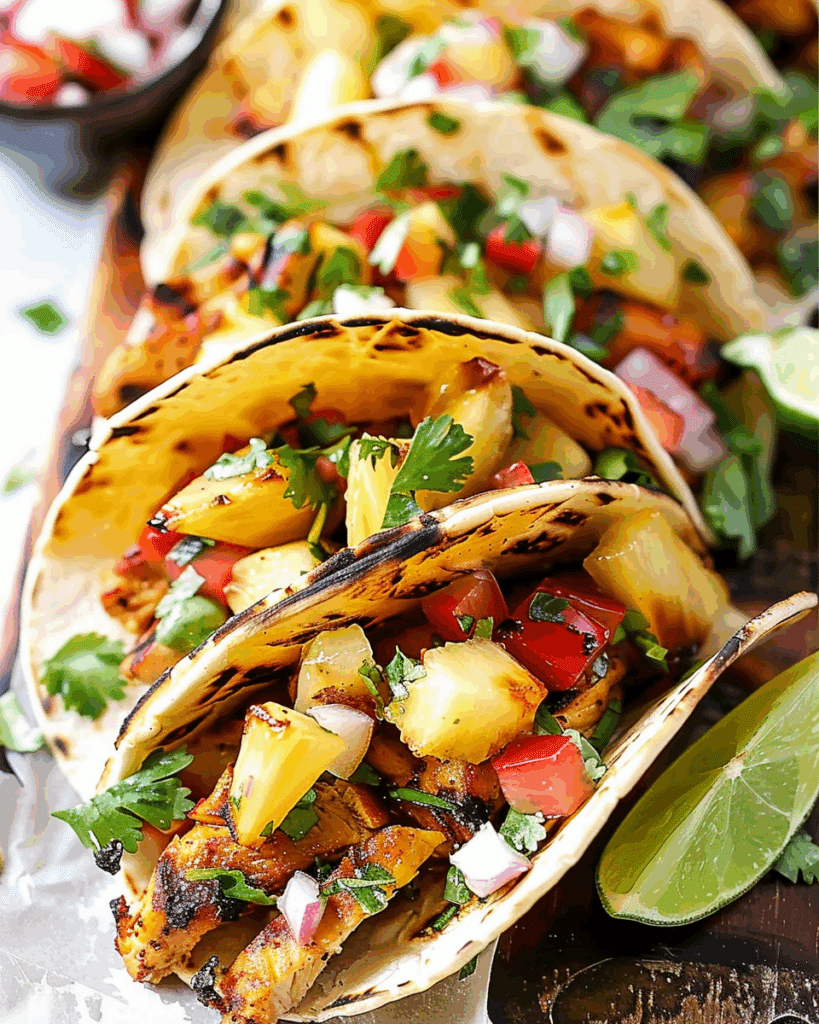 Chili Lime Chicken Tacos with Grilled Pineapple Salsa