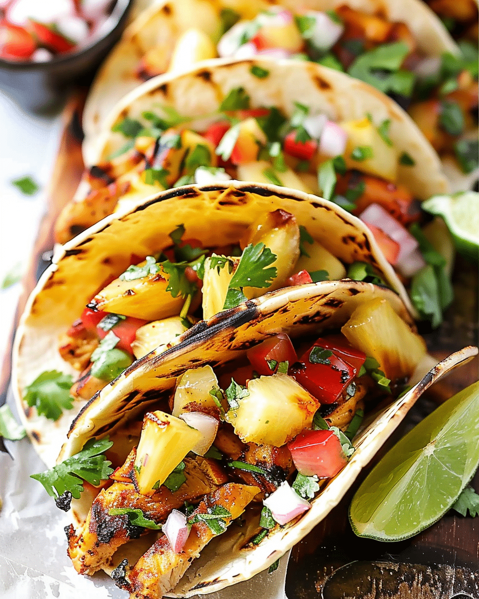Chili Lime Chicken Tacos with Grilled Pineapple Salsa