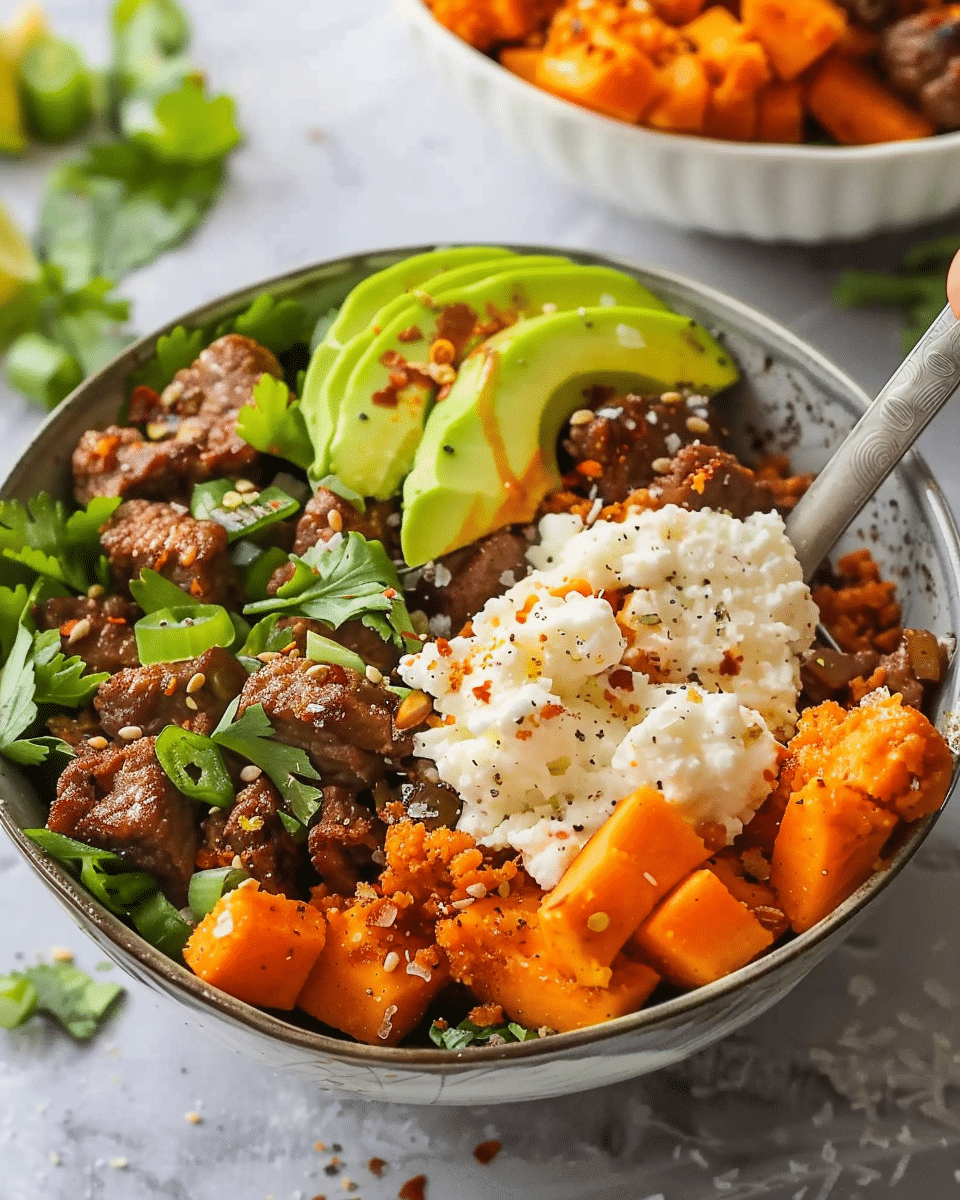 Viral Cottage Cheese Sweet Potato Beef Bowls