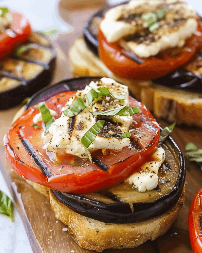 Grilled Eggplant Open Faced Sandwiches