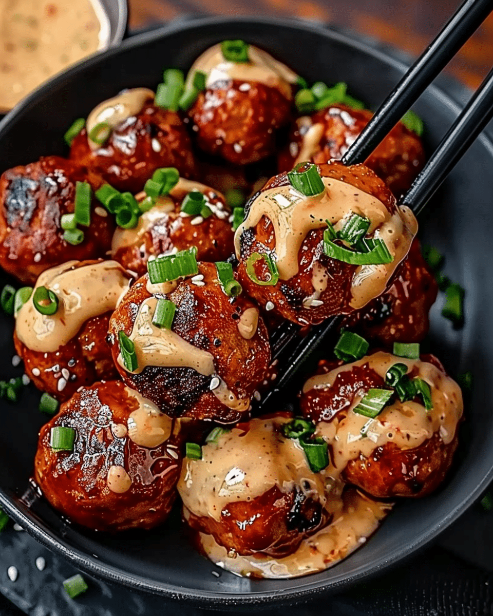 Korean BBQ Meatballs with Spicy Mayo Dip