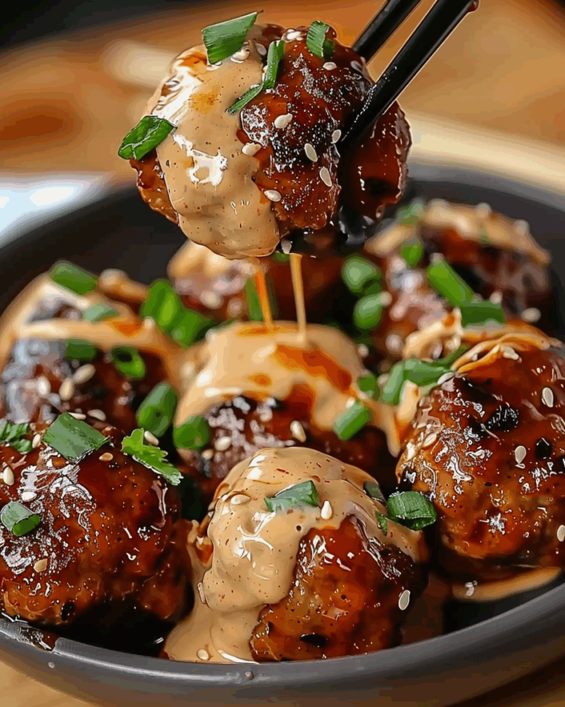 Korean BBQ Meatballs with Spicy Mayo Dip