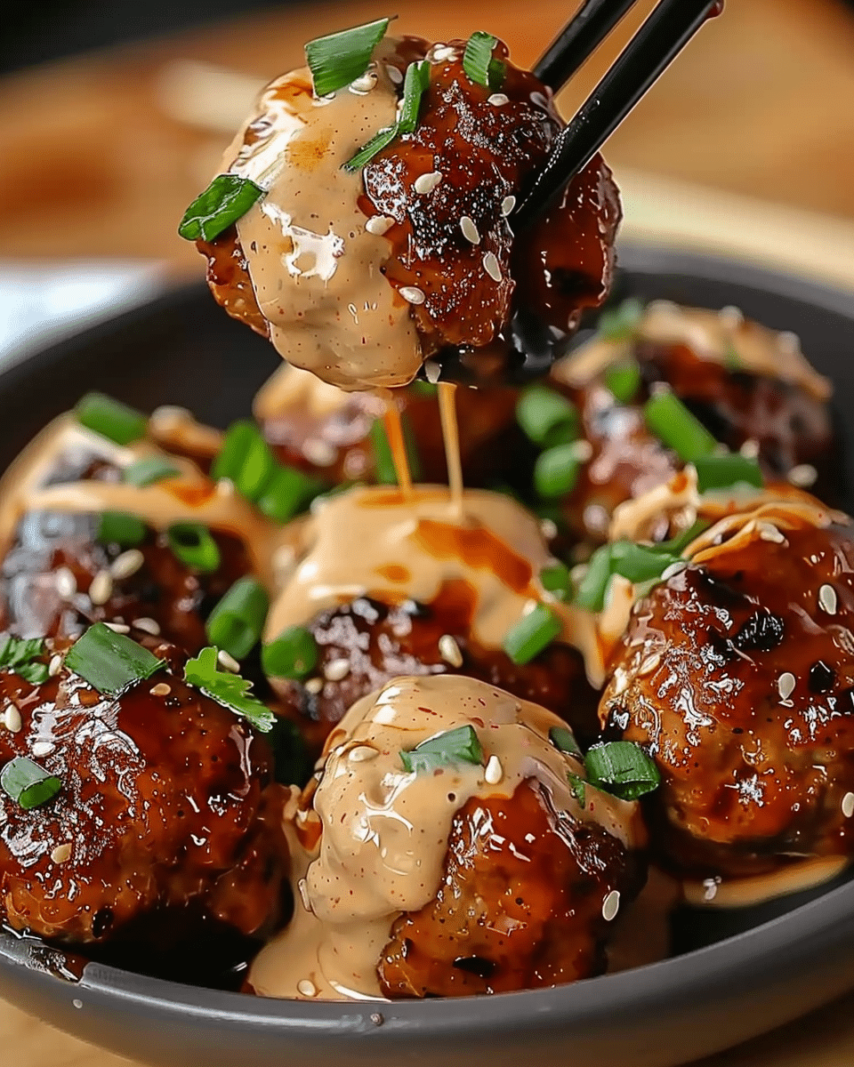Korean BBQ Meatballs with Spicy Mayo Dip