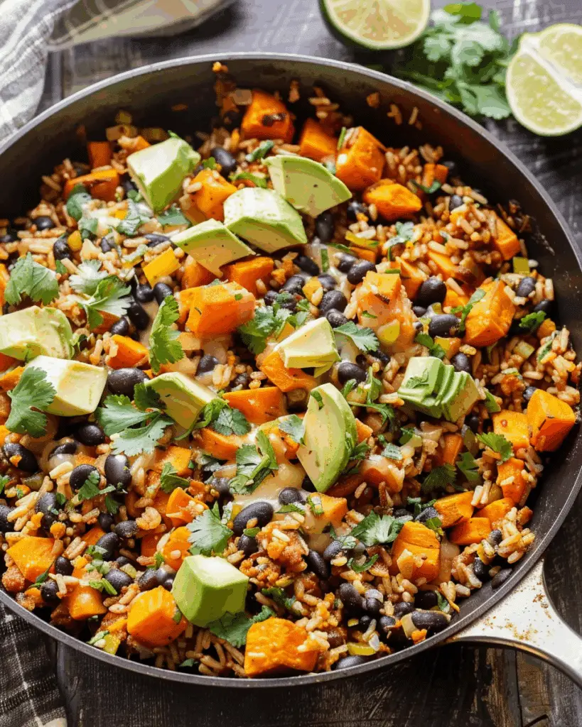 Southwest Sweet Potato, Black Bean and Rice Skillet