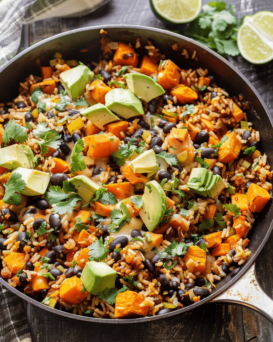 Southwest Sweet Potato, Black Bean and Rice Skillet