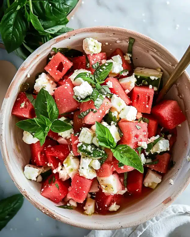 Easy Watermelon Feta Basil Salad Recipe