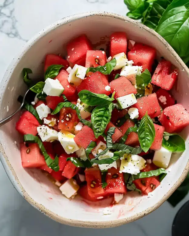 Easy Watermelon Feta Basil Salad Recipe