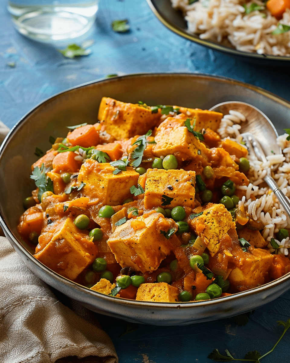 Caribbean Tofu And Sweet Potato Curry With Rice And Peas