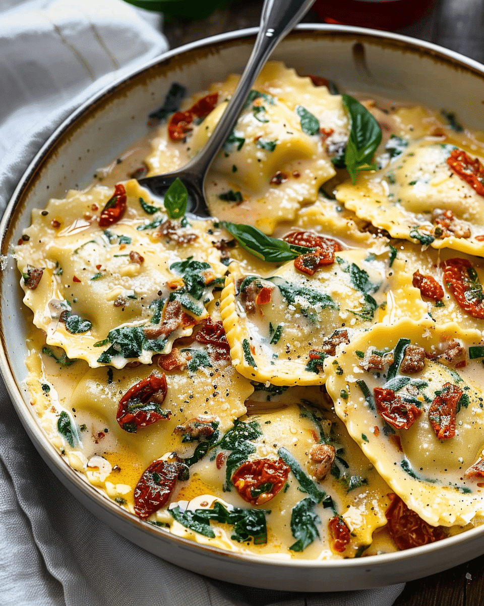 Creamy Sun-Dried Tomato And Spinach Ravioli