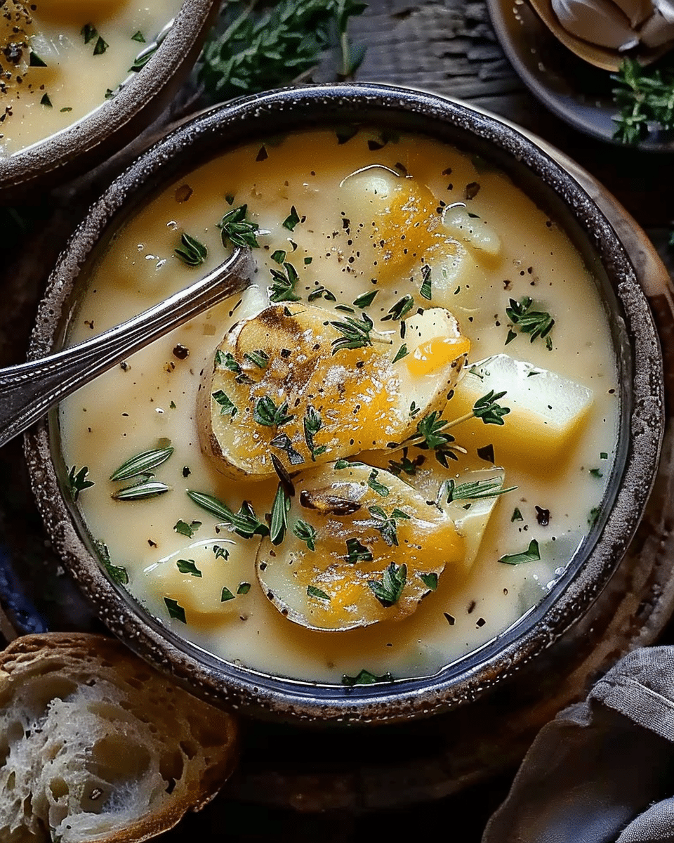 Hearty Cheddar Garlic Herb Potato Soup