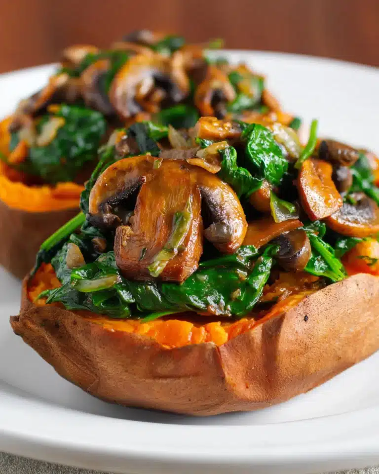 Creamy Mushroom and Spinach Stuffed Sweet Potatoes Recipe