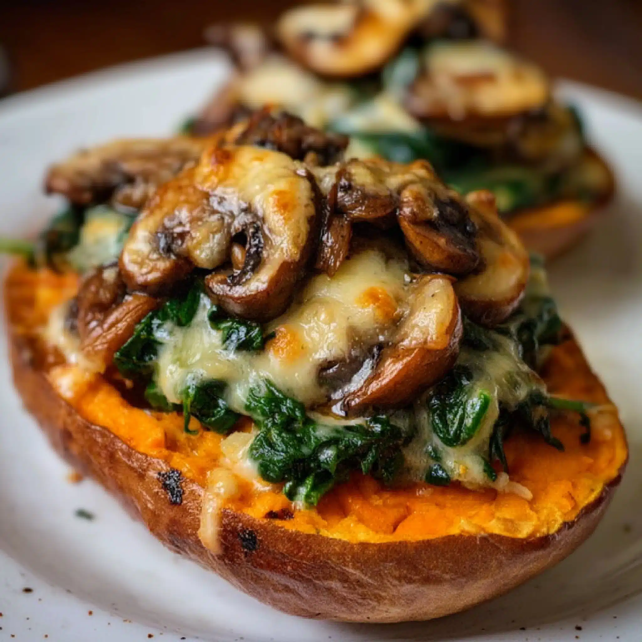 Creamy Mushroom and Spinach Stuffed Sweet Potatoes Recipe - Recipe Image