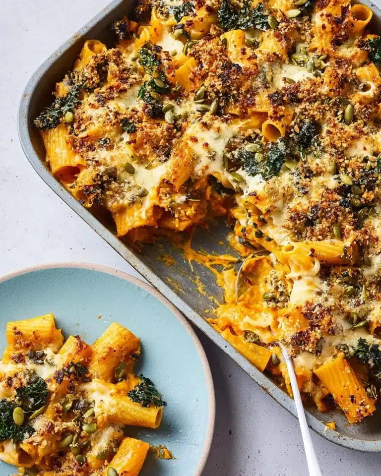 Creamy vegetarian pumpkin pasta bake Recipe