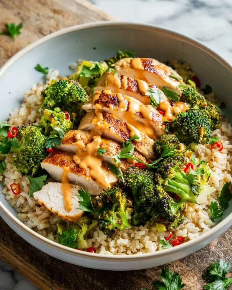 Easy Grilled Chicken and Broccoli Bowls with Creamy Garlic Sauce Recipe