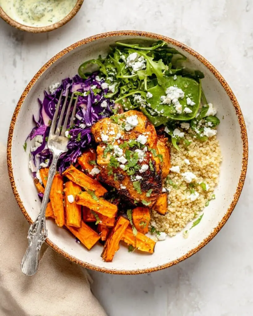 Sheet Pan Hot Honey Chicken and Veggie Glow Bowls Recipe