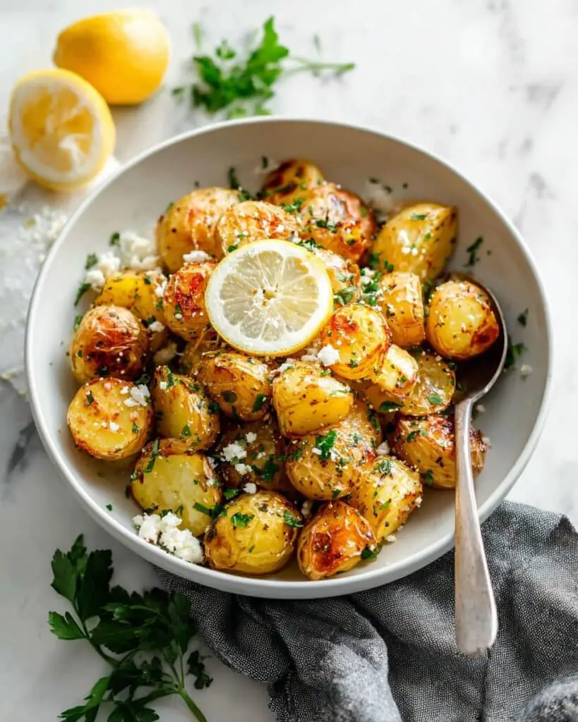 Greek Roast Potatoes with Lemon and Feta Recipe
