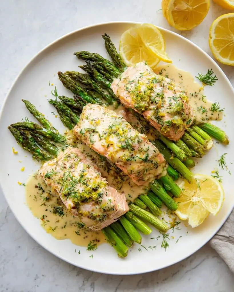 Asparagus Stuffed Salmon with Lemon Dill Sauce Recipe