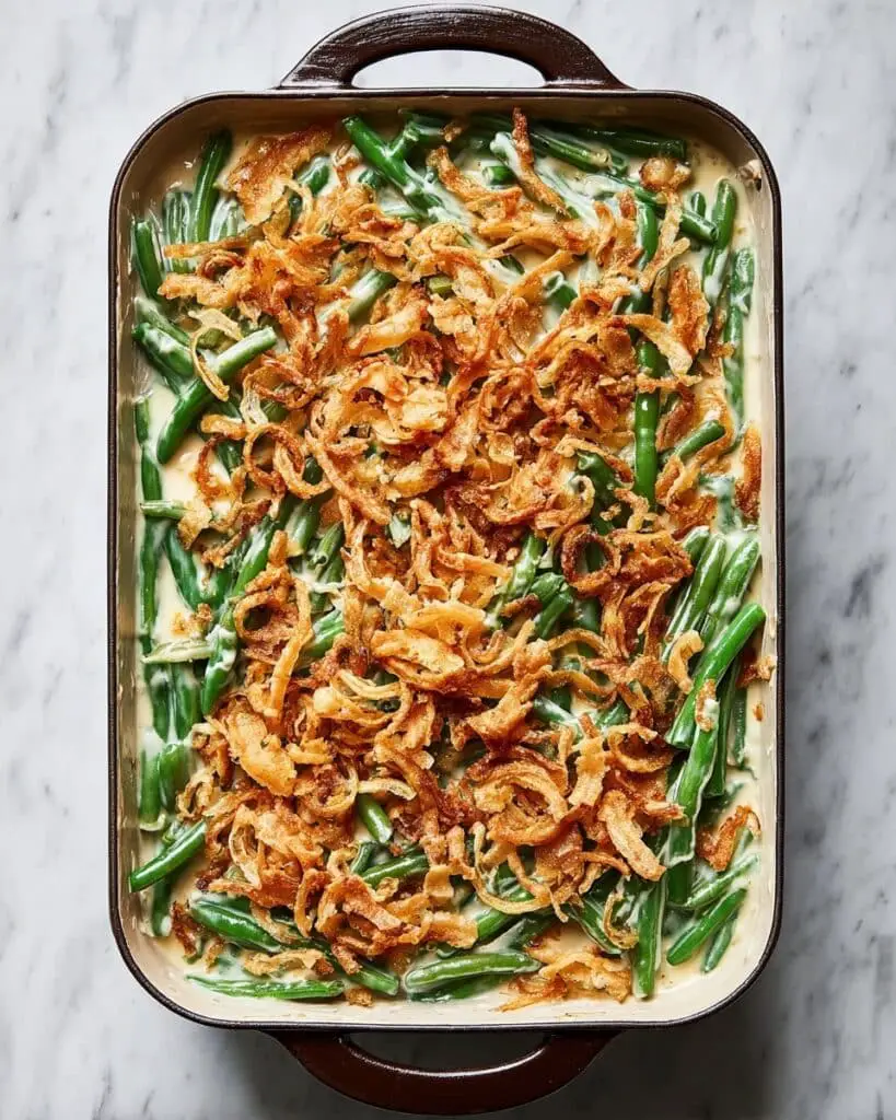 Green Bean Casserole Recipe with Creamy Sauce and Crispy Fried Onions Recipe