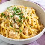 Lightened Up Buffalo Chicken Alfredo Pasta Recipe