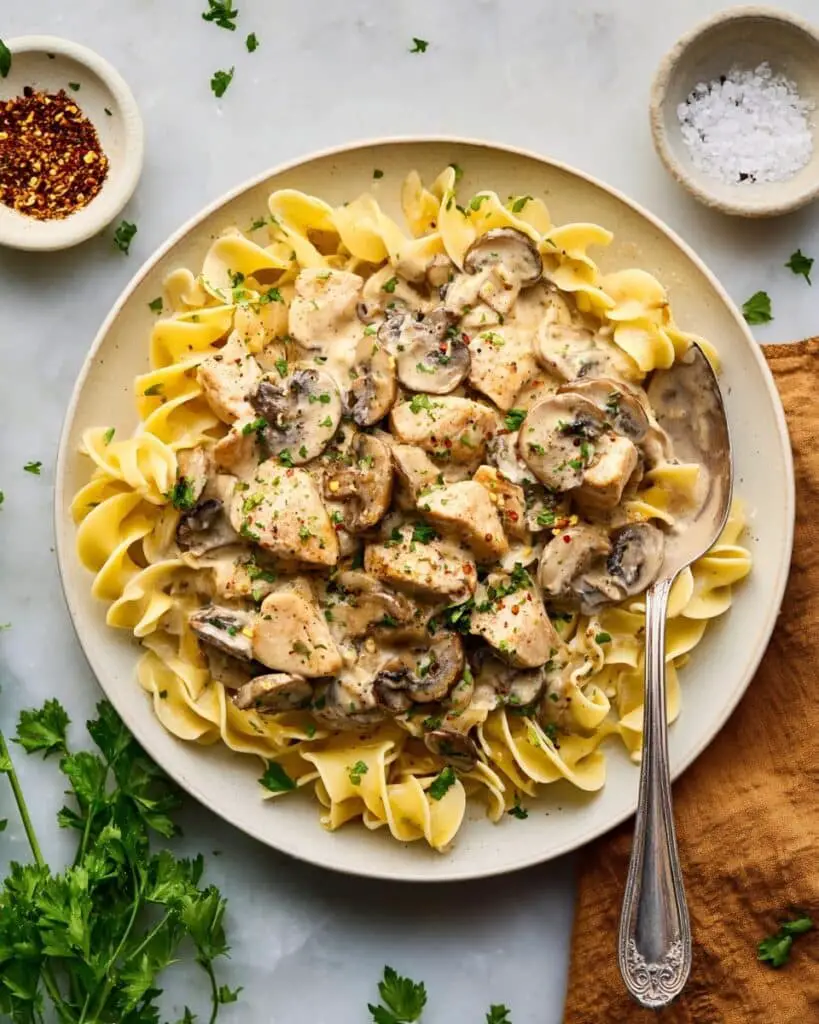Creamy Chicken Stroganoff with Mushrooms and Egg Noodles Recipe