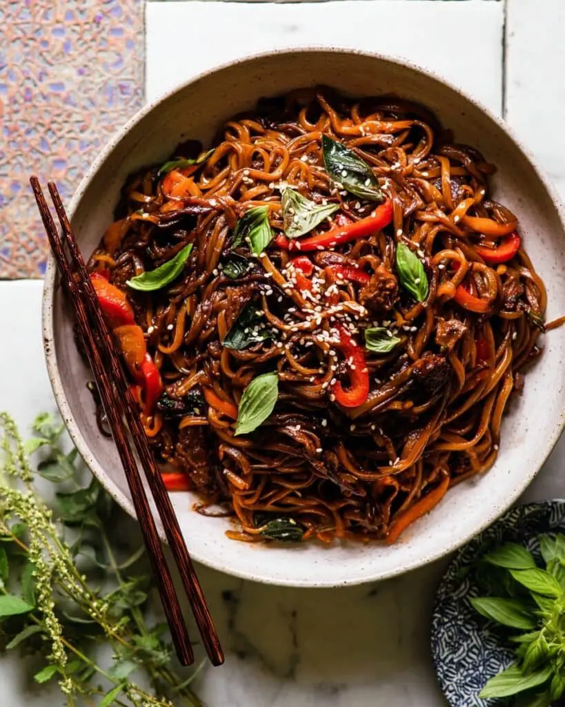 20 Minute Korean Beef Sesame Noodles Recipe
