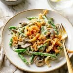 Creamy Green Bean Casserole with Mushrooms, Fried Onions, and Parmesan Recipe