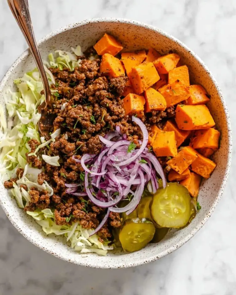 Healthy Sloppy Joe Bowls with Roasted Sweet Potatoes and Cabbage Slaw Recipe