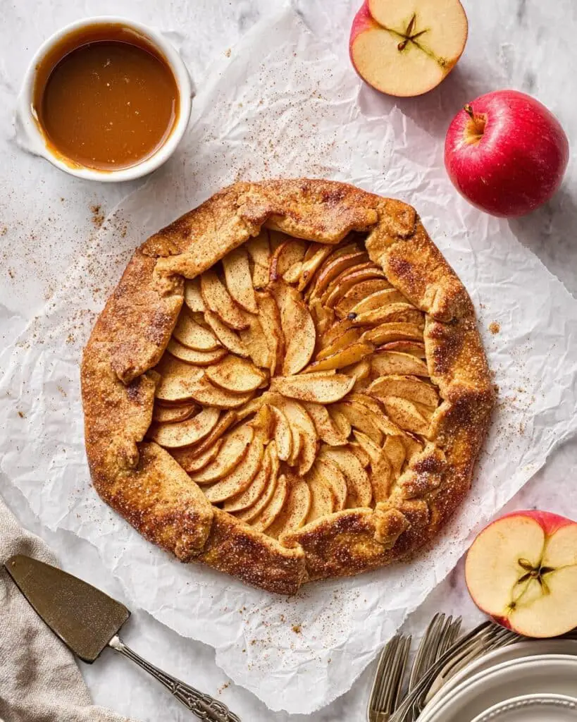 Rustic Homemade Apple Galette with Caramel Sauce and Vanilla Ice Cream Recipe