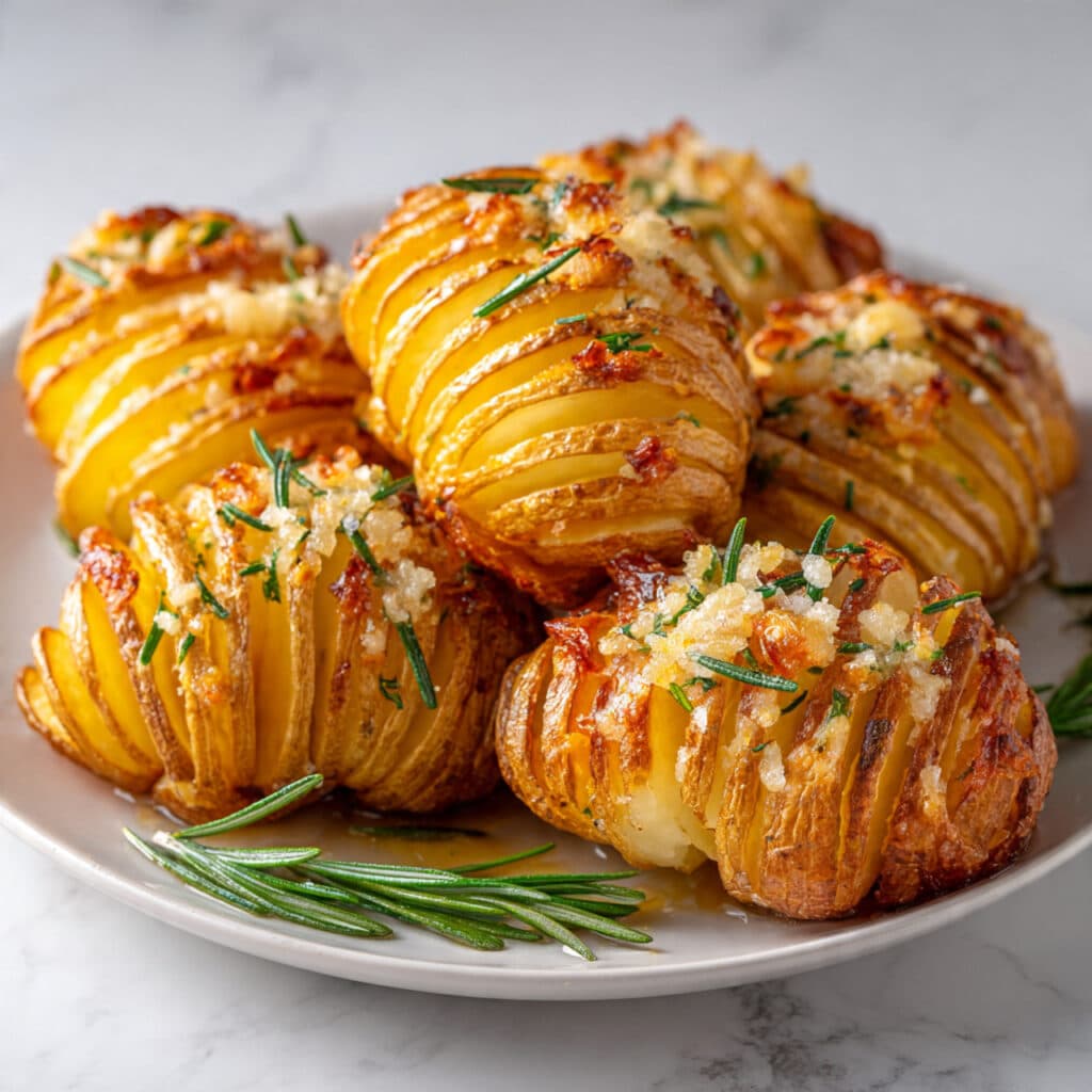 Hasselback Potatoes with Garlicky Herb Butter and Parmesan Recipe