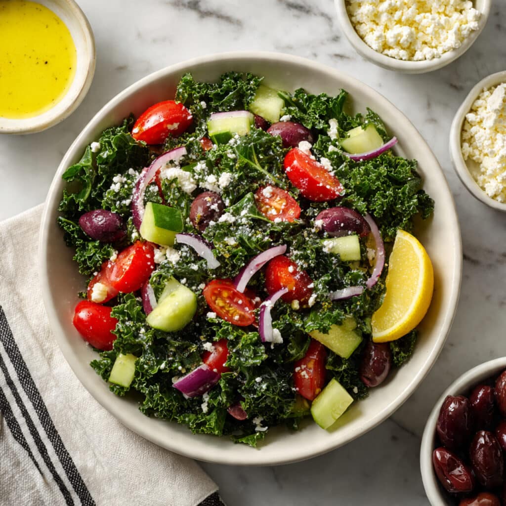 Greek Kale Salad with Lemon Olive Oil Dressing Recipe