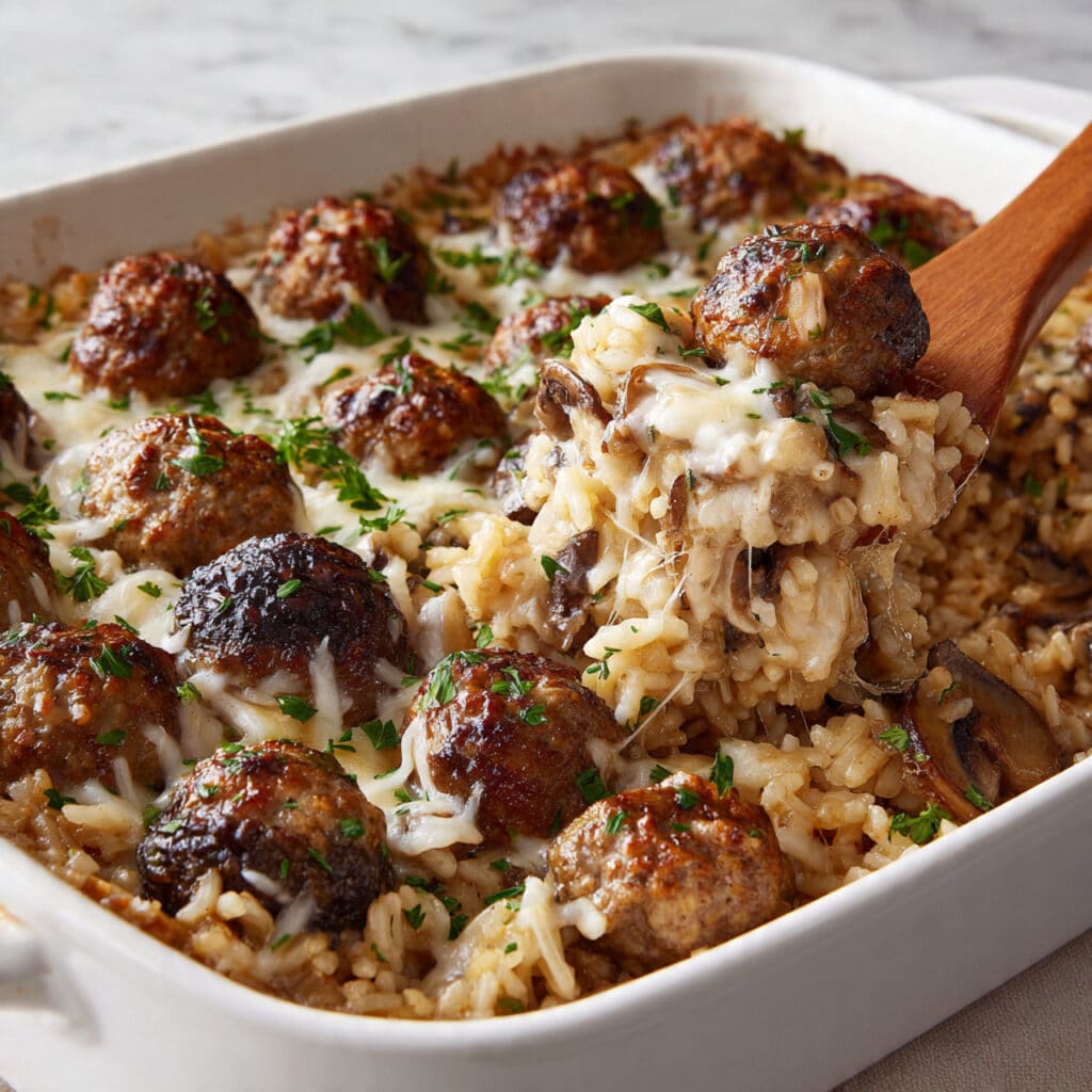 French Onion Meatballs and Rice Recipe