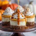 Mini Pumpkin Cheesecakes with Cinnamon Graham Cracker Crust and Salted Caramel Drizzle Recipe