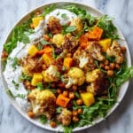 Glow Bowl with Roasted Veggies, Chickpeas, and Tahini Yogurt Sauce Recipe