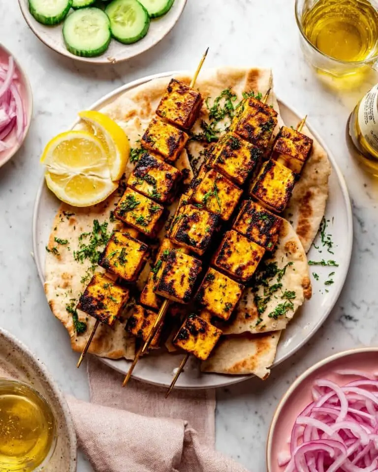 Vegan Souvlaki with Grilled Tofu and Tzatziki Recipe