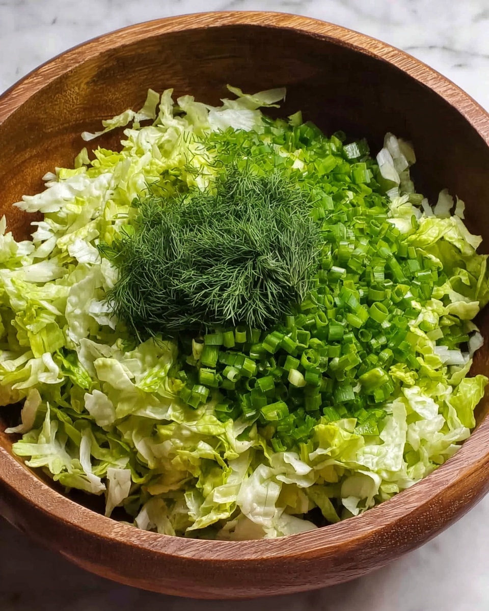 A wooden bowl filled with a fresh green salad made of three layers: the bottom layer is light green shredded lettuce covering the bowl unevenly, the middle layer is a mix of finely chopped green onions scattered on top, and the top layer is a small mound of dark green finely chopped dill placed in the center, all sitting on a white marbled surface photo taken with an iphone --ar 4:5 --v 7
