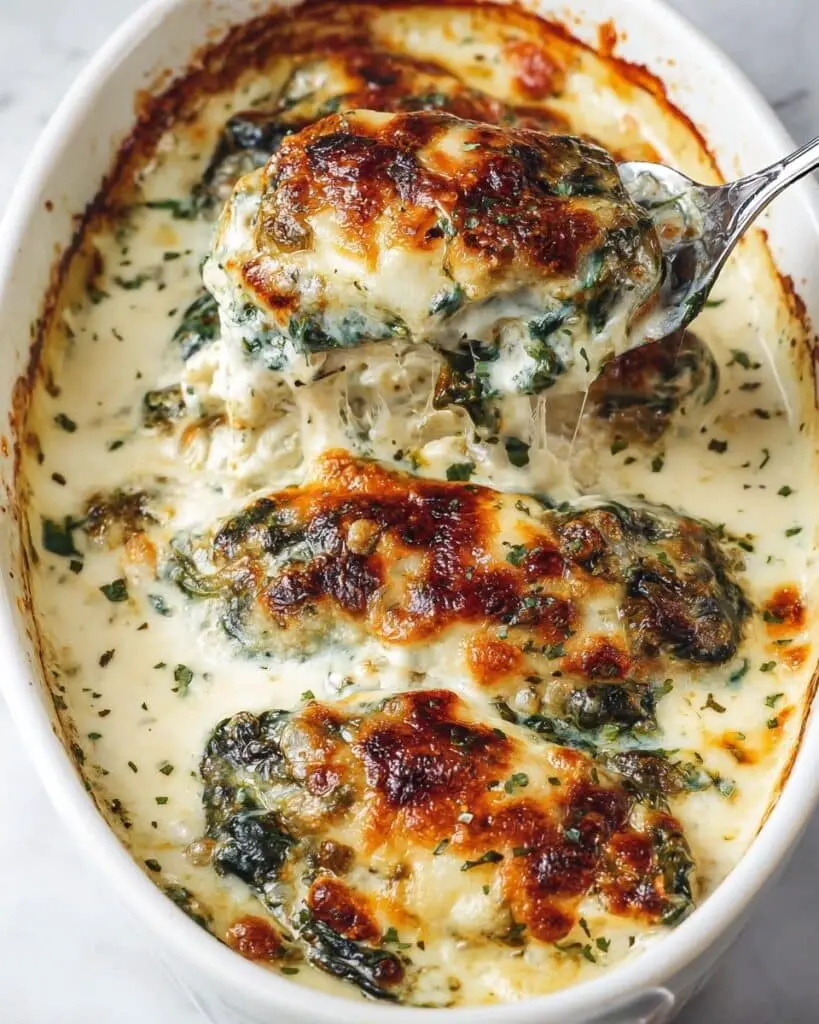 Spinach Chicken Casserole with Cream Cheese and Mozzarella Recipe