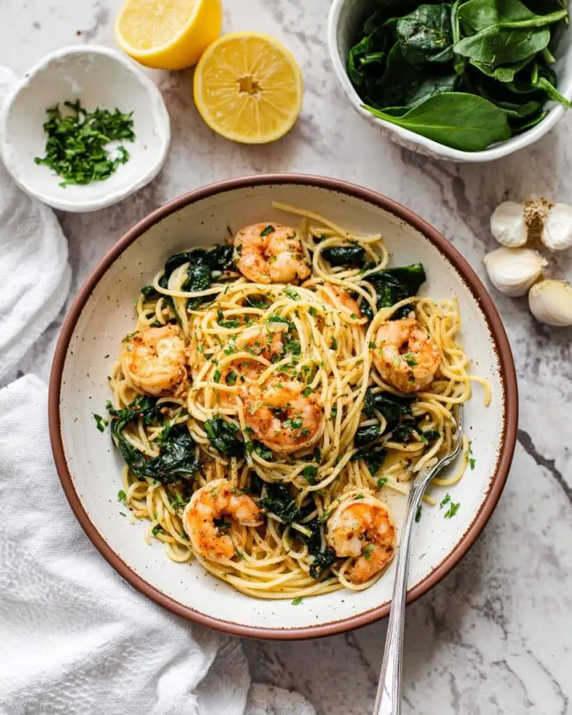 Lemon Garlic Shrimp Pasta with Spinach Recipe