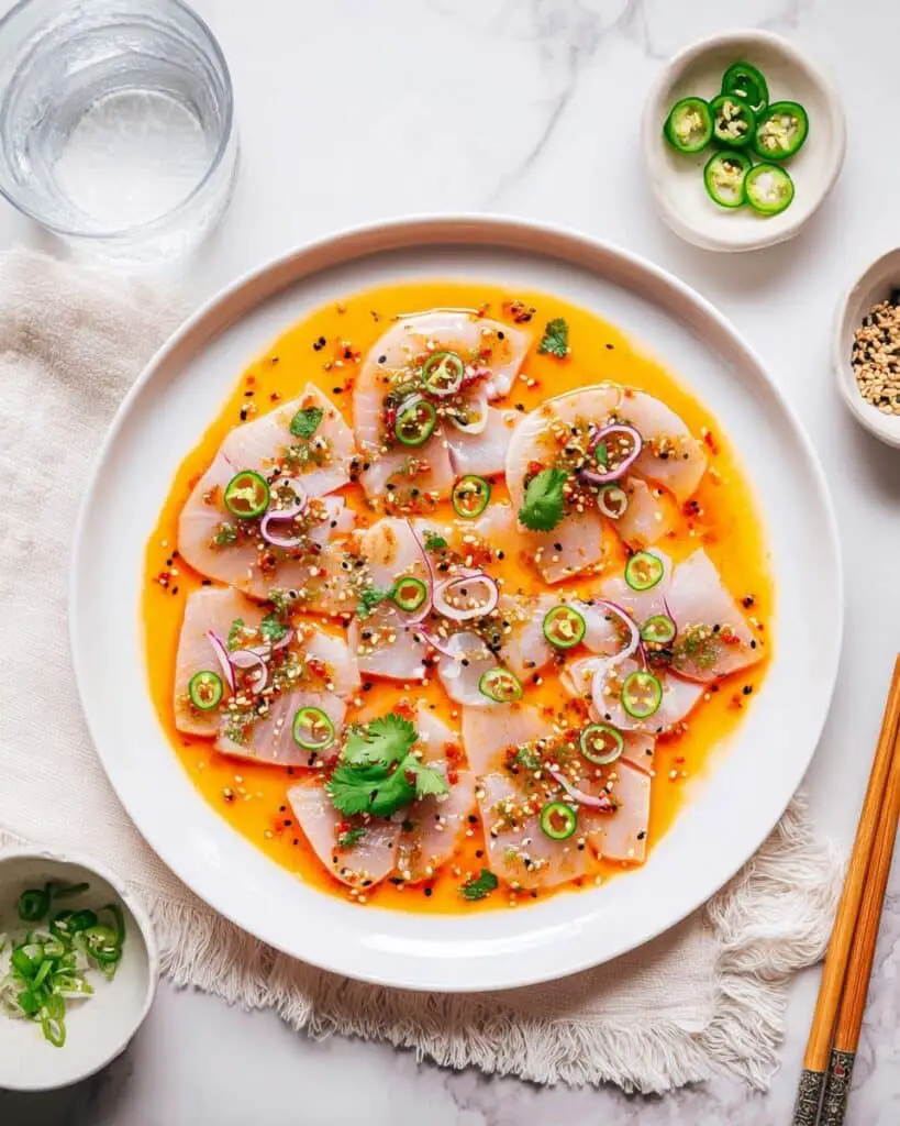 Hamachi Crudo with Yuzu Soy Dressing and Pickled Shallots Recipe