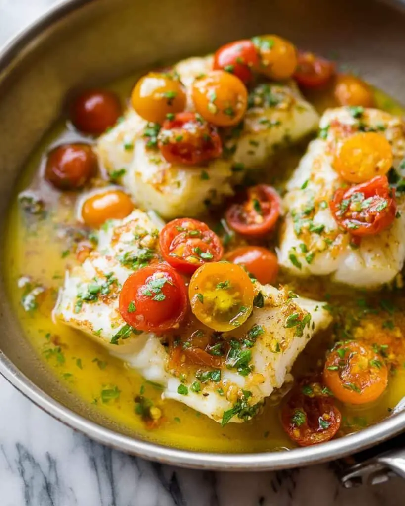 Pan-Seared Cod with White Wine Tomato Basil Sauce - Elegant & Easy