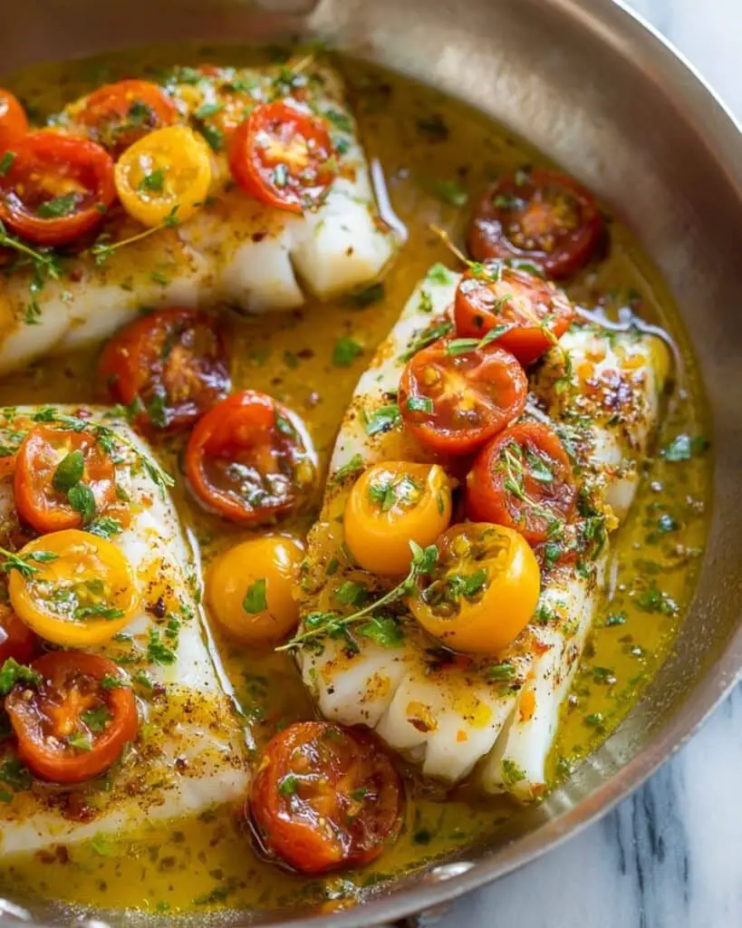 Pan-Seared Cod with White Wine Tomato Basil Sauce Recipe