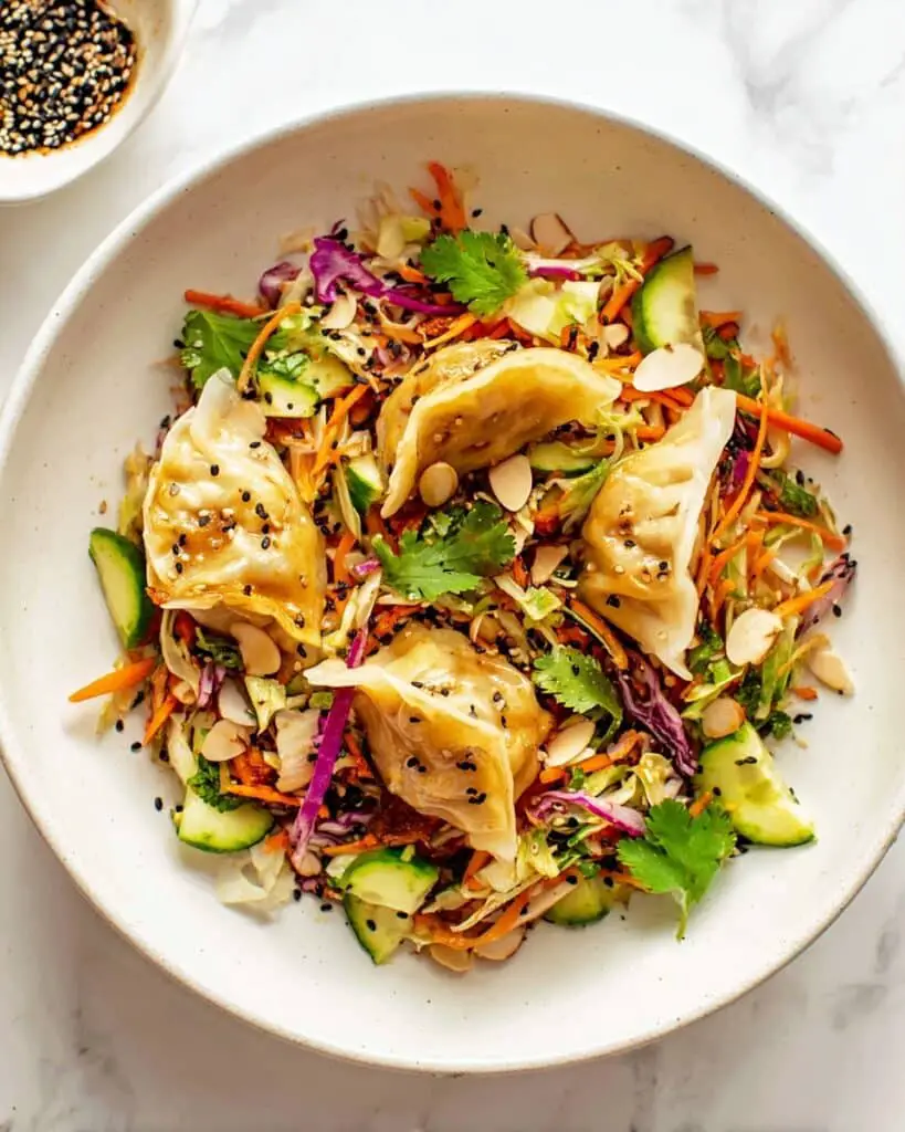Potsticker Salad with Crispy Gyoza and Sesame-Ginger Vinaigrette Recipe