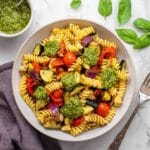 Halloumi Pasta with Roasted Vegetables and Pesto Recipe