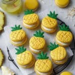 Pineapple Macarons with Pineapple Curd and White Chocolate Leaves Recipe