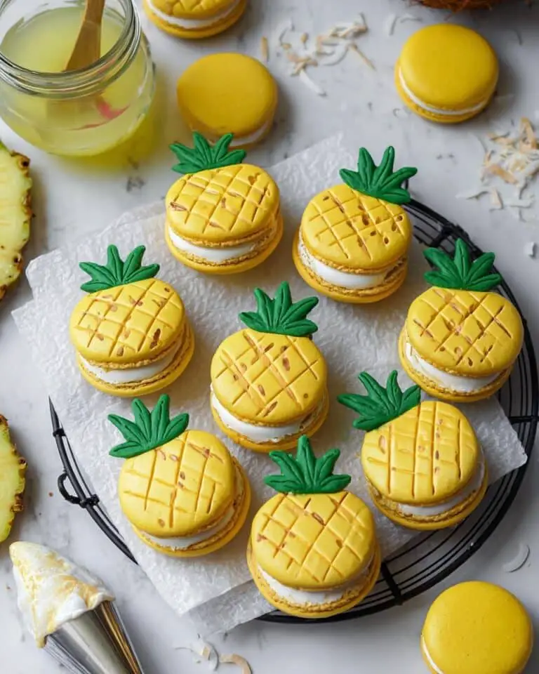 Pineapple Macarons with Pineapple Curd and White Chocolate Leaves Recipe